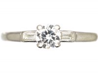 Art Deco Platinum & Diamond Solitaire Ring with Baguette Diamond Shoulders