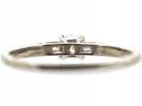 Art Deco Platinum & Diamond Solitaire Ring with Baguette Diamond Shoulders