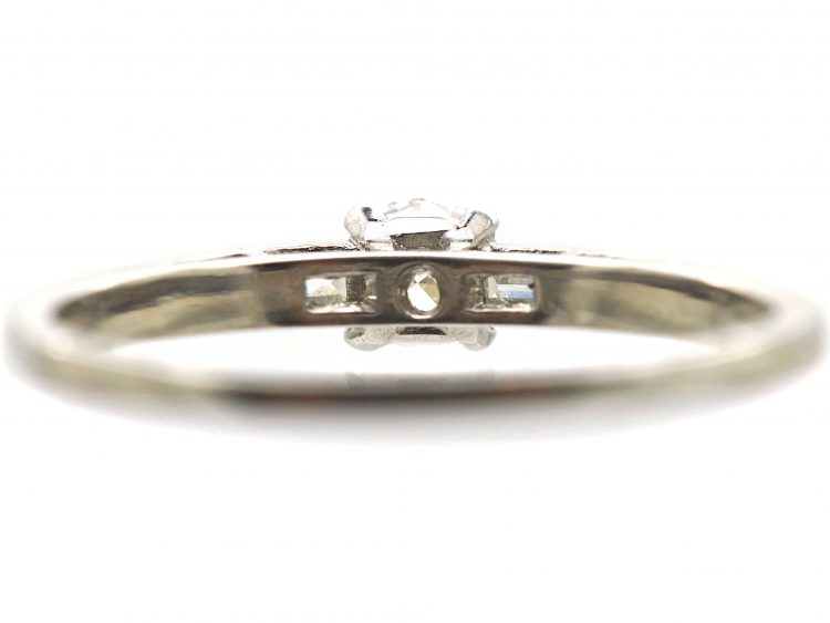 Art Deco Platinum & Diamond Solitaire Ring with Baguette Diamond Shoulders