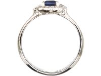 Art Deco 18ct White Gold, Rectangular Cut Sapphire & Diamond Ring