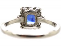 Art Deco 18ct White Gold, Rectangular Cut Sapphire & Diamond Ring