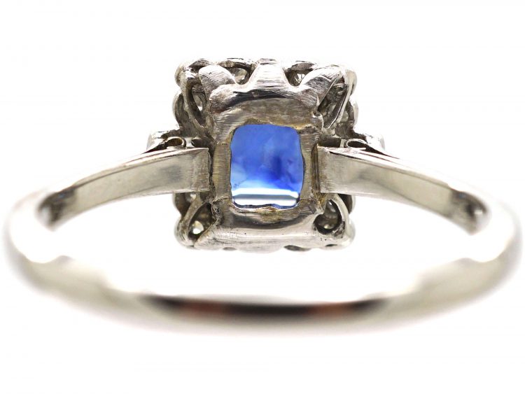 Art Deco 18ct White Gold, Rectangular Cut Sapphire & Diamond Ring
