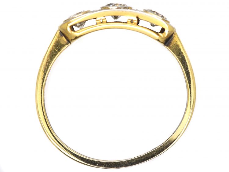 Art Deco 18ct Gold & Platinum, Three Stone Diamond Ring with Rose Diamond Detail
