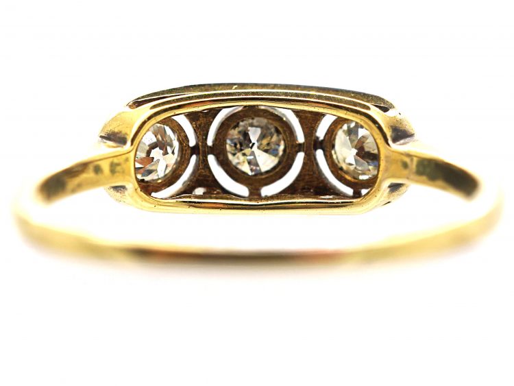 Art Deco 18ct Gold & Platinum, Three Stone Diamond Ring with Rose Diamond Detail
