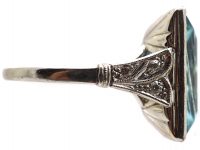 Retro 18ct White Gold, Large Aquamarine Ring with Diamond Set Shoulders