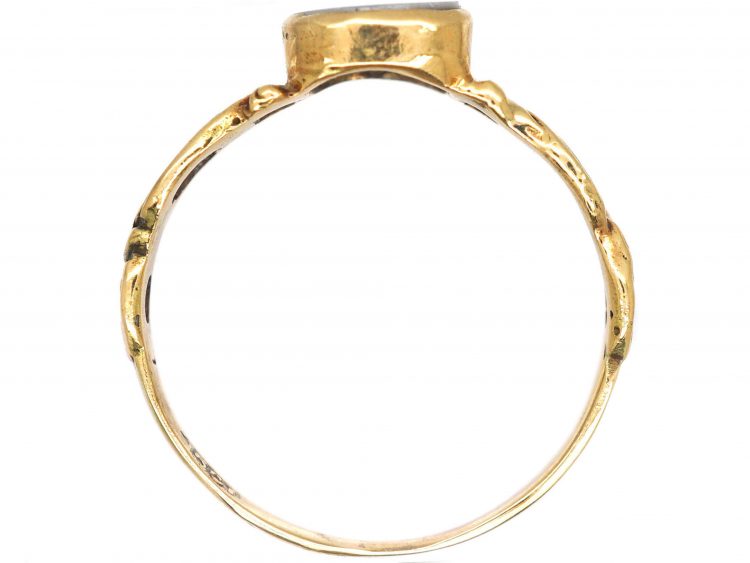 Victorian 15ct Gold Ring with Carnelian Masonic Intaglio & Snake Motif Shoulders