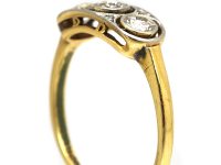 Art Deco 18ct Gold & Platinum, Three Stone Diamond Ring with Rose Diamond Detail
