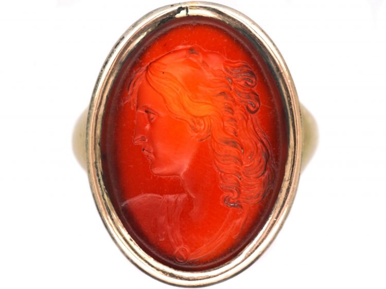 Georgian Gold & Carnelian Ring With Carved Intaglio of Omphale
