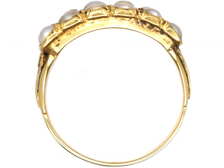 Early Victorian 15ct Gold, Two Row Natural Split Pearl Ring