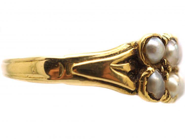 Early Victorian 15ct Gold, Two Row Natural Split Pearl Ring