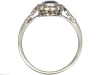 Art Deco 18ct White Gold & Platinum, Sapphire & Diamond Oval Cluster Ring with Diamond Set Shoulders
