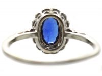 Art Deco 18ct White Gold & Platinum, Sapphire & Diamond Oval Cluster Ring with Diamond Set Shoulders