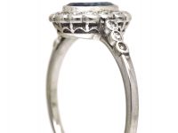 Art Deco 18ct White Gold & Platinum, Sapphire & Diamond Oval Cluster Ring with Diamond Set Shoulders