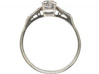 Art Deco 18ct White Gold & Platinum, Diamond Solitaire Ring with Diamond Set Shoulders
