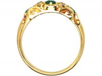 Victorian 18ct Gold, Emerald & Diamond Five Stone Carved Half Hoop Ring