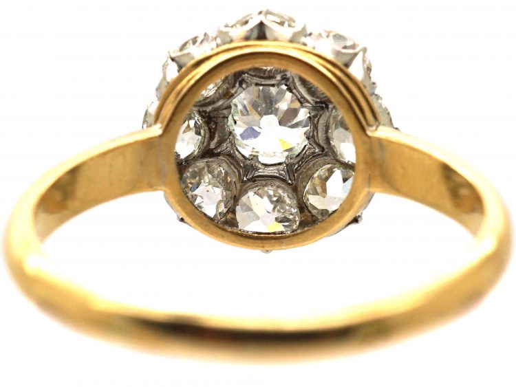 French Early 19th Century 18ct Gold & Platinum Cluster Ring set with Old Mine Cut Diamonds
