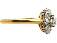 French Early 19th Century 18ct Gold & Platinum Cluster Ring set with Old Mine Cut Diamonds