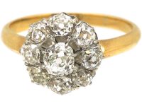 French Early 19th Century 18ct Gold & Platinum Cluster Ring set with Old Mine Cut Diamonds