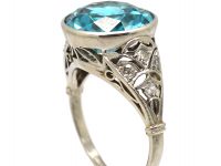 Edwardian Platinum & Diamond Ring set with a Large Blue Zircon