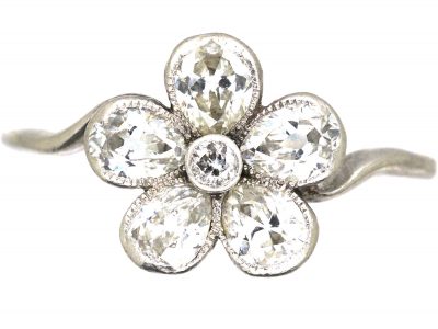 Edwardian Platinum & Pear Shaped Diamond Pansy Cluster Ring