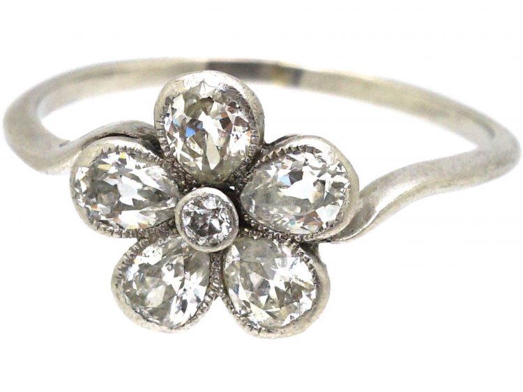 Edwardian Platinum & Pear Shaped Diamond Pansy Cluster Ring