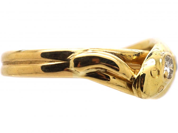 Edwardian 18ct Gold Snake Ring set with a Sapphire & a Diamond