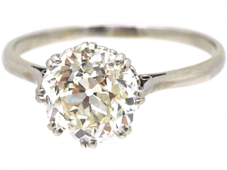 Art Deco Platinum 2.10 Carat Old European Cut Diamond Solitaire Ring