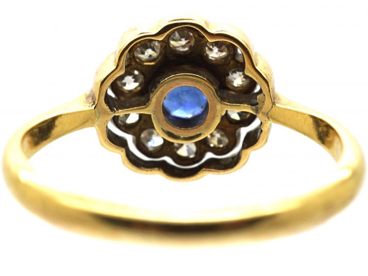 Edwardian 18ct Gold & Platinum, Sapphire & Diamond Cluster Ring