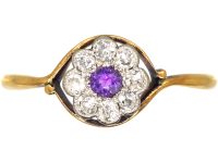 Edwardian 18ct Gold & Platinum, Amethyst & Diamond Cluster Ring