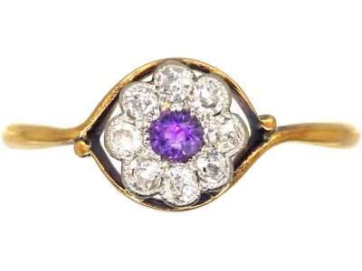 Edwardian 18ct Gold & Platinum, Amethyst & Diamond Cluster Ring
