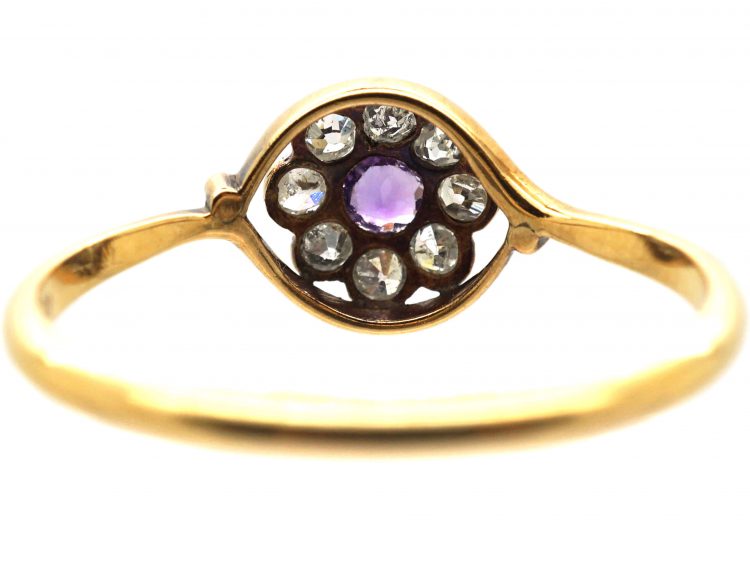 Edwardian 18ct Gold & Platinum, Amethyst & Diamond Cluster Ring