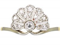Art Deco 18ct Gold & Platinum Fan Shaped Ring set with Diamonds