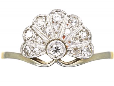 Art Deco 18ct Gold & Platinum Fan Shaped Ring set with Diamonds