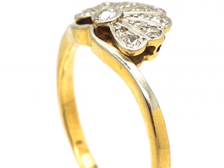 Art Deco 18ct Gold & Platinum Fan Shaped Ring set with Diamonds