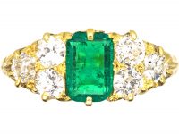 Victorian 18ct Gold, Emerald & Diamond Carved Half Hoop Ring