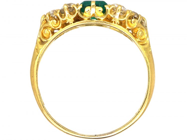Victorian 18ct Gold, Emerald & Diamond Carved Half Hoop Ring