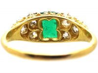Victorian 18ct Gold, Emerald & Diamond Carved Half Hoop Ring