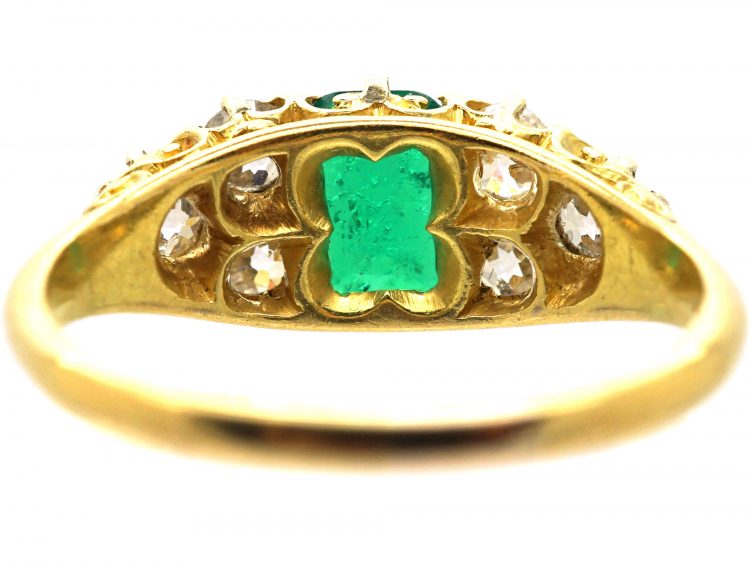 Victorian 18ct Gold, Emerald & Diamond Carved Half Hoop Ring