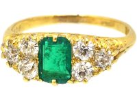 Victorian 18ct Gold, Emerald & Diamond Carved Half Hoop Ring
