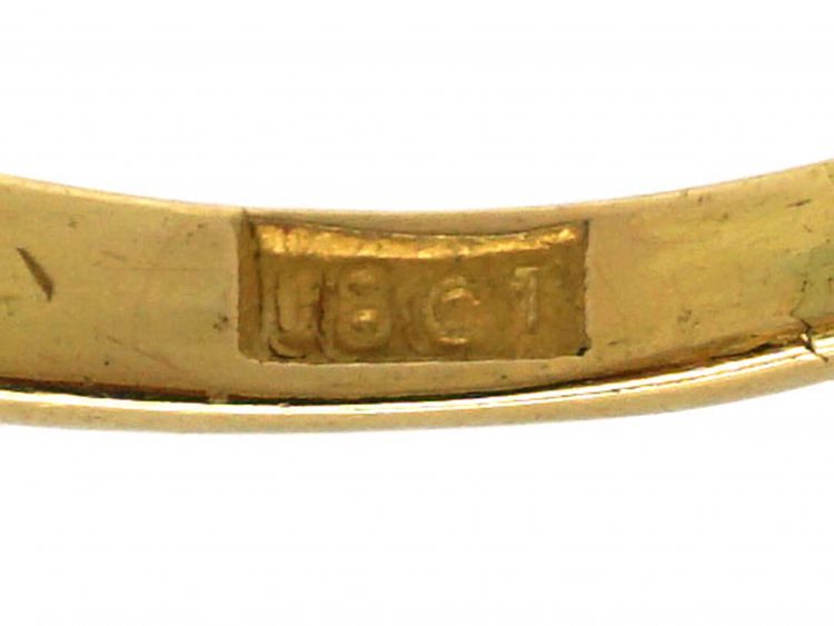 Victorian 18ct Gold, Emerald & Diamond Carved Half Hoop Ring