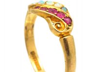 Edwardian 18ct Gold Crossover Ring set with Rubies & Opals