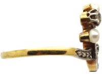 Art Nouveau 18ct Gold & Platinum, Diamond & Natural Pearl Ring