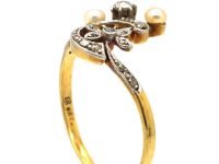 Art Nouveau 18ct Gold & Platinum, Diamond & Natural Pearl Ring