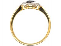 Art Deco 18ct Gold & Platinum, Sapphire & Diamond Rectangular Ring