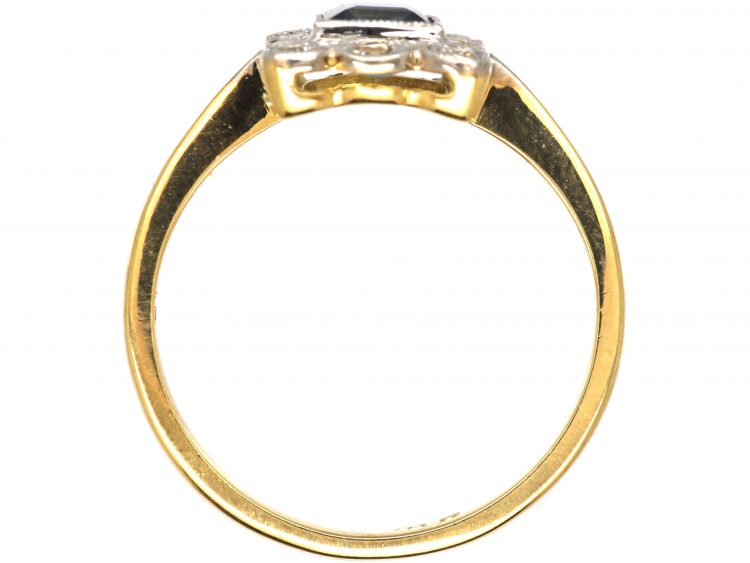 Art Deco 18ct Gold & Platinum, Sapphire & Diamond Rectangular Ring