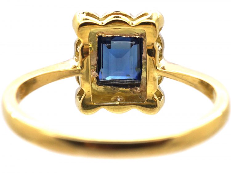 Art Deco 18ct Gold & Platinum, Sapphire & Diamond Rectangular Ring