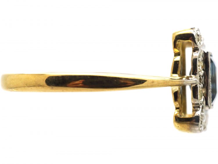 Art Deco 18ct Gold & Platinum, Sapphire & Diamond Rectangular Ring