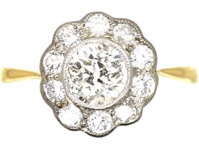 Early 20th Century 18ct Gold & Platinum, Diamond Daisy Cluster Ring