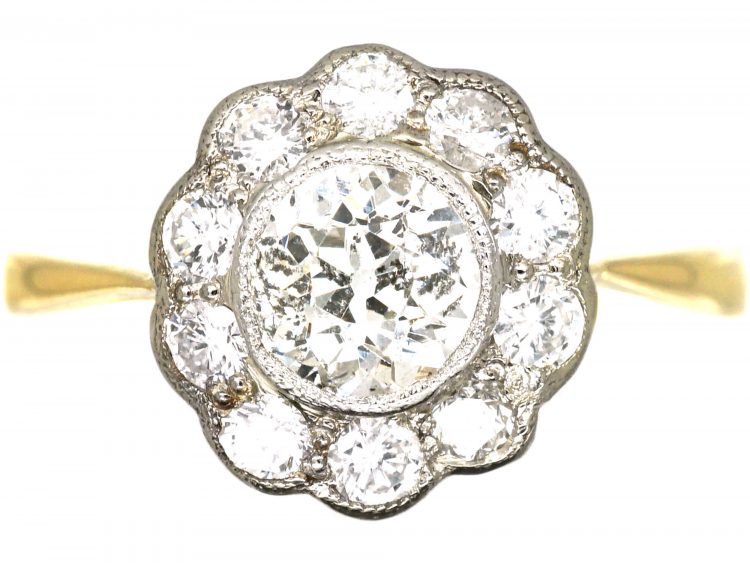 Early 20th Century 18ct Gold & Platinum, Diamond Daisy Cluster Ring