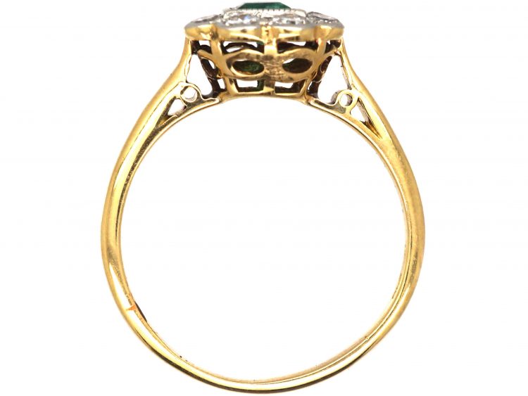 Early 20th Century 18ct Gold & Platinum, Square Cut Emerald & Diamond Ring